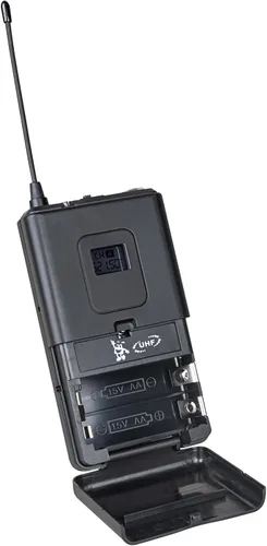 Vista 5 de Sistema de micrófono inalámbrico 6 canales Lavalier Mic Bodypacks Auriculares de solapa Frecuencia B Boda Fiesta Reunión Escuela Iglesia Conferencia