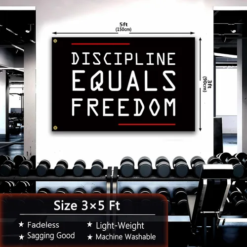 Vista 2 de Bandera de disciplina igual a la libertad de 3 x 5 pies, banderas motivacionales para el hogar, gimnasio, pared, fitness, banderas inspiradoras