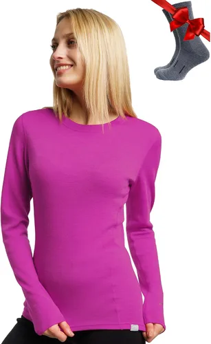 Vista 28 de 100% lana merino capa base mujer - camisa térmica de manga larga con 165 gris carbón