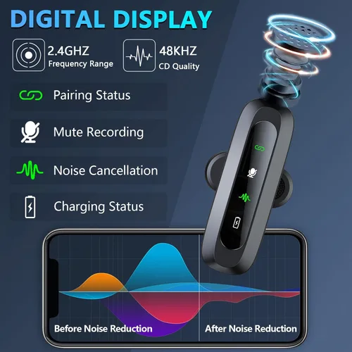 Vista 2 de RICCHI Micrófono inalámbrico para iPhone/iPad/teléfono Android, paquete de 2 mini micrófonos con cancelación de ruido y pantalla LED, micrófonos