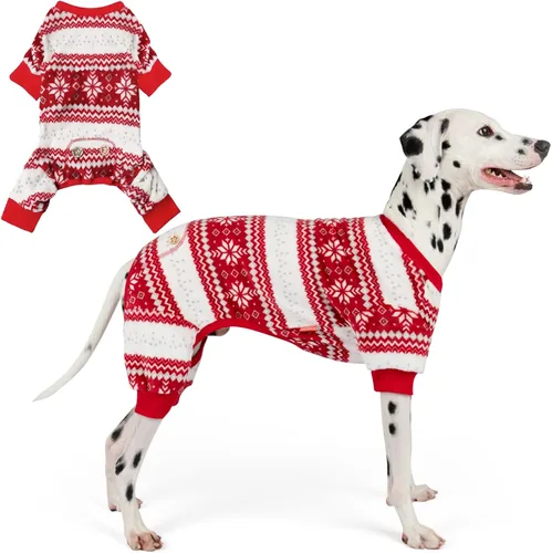 Vista 17 de KYEESE Pijamas de Navidad para Perros, Pijamas Navideños para Perros Pequeños con Patrón de Copo de Nieve, Cálido Mameluco de Vellón para Gato