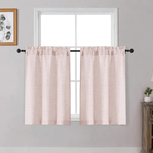 Vista 10 de OWENIE Cortinas de Cocina Negras Sobre Fregadero de 24 Pulgadas de Largo, Juego de 2 Paneles, Cortinas Cortas de Café con Textura Filtrante de Luz