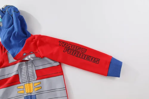 Vista 6 de Disfraz de Transformers de Hasbro: sudadera con capucha con cremallera para niños grandes, Optimus Prime y Bumblebee Rojo