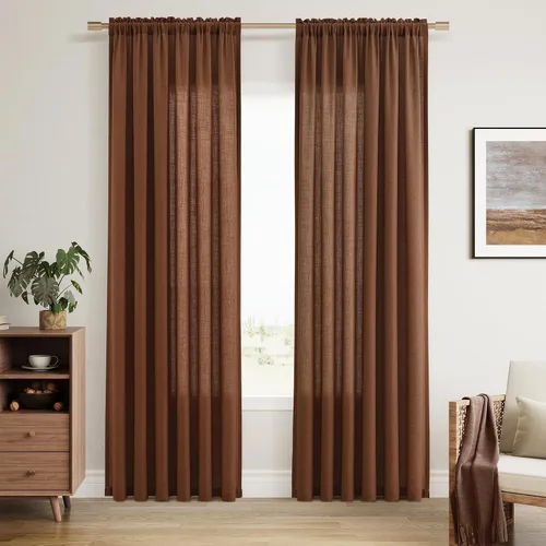 Vista 110 de Cortinas de lino verde aguamarina de 84 pulgadas de largo, juego de 2 paneles semitransparentes con bolsillo para barra para comedor, decoración
