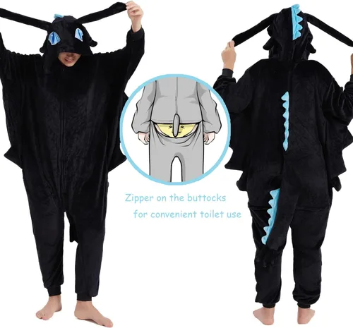 Vista 5 de U-ParBoo Pijama mameluco para adultos de franela con dibujos animados de animales para cosplay de Halloween