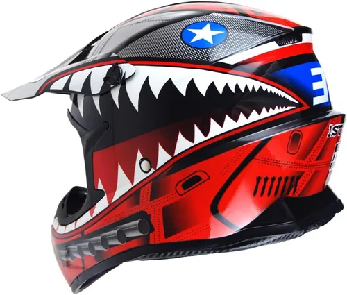 Vista 6 de 1Storm - Casco de motocross para adultos BMX MX ATV Dirt Bike Downhill Mountain Bike estilo Monster Shark Racing HKY_SC09S Rojo tiburón
