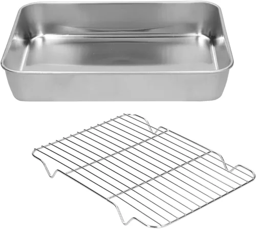 Vista 9 de Bandeja para asar, bandeja rectangular de acero inoxidable para hornear y estante para cocinar hornear (9.3 x 6.9 x 2.0 in)