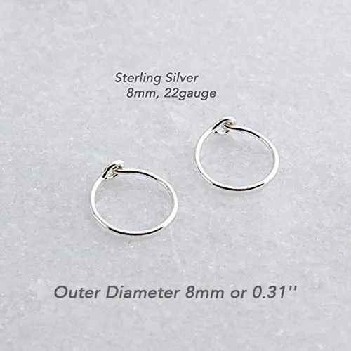 Vista 3 de Aretes de plata de ley abiertos para cartílago, tragus, delgados, calibre 22