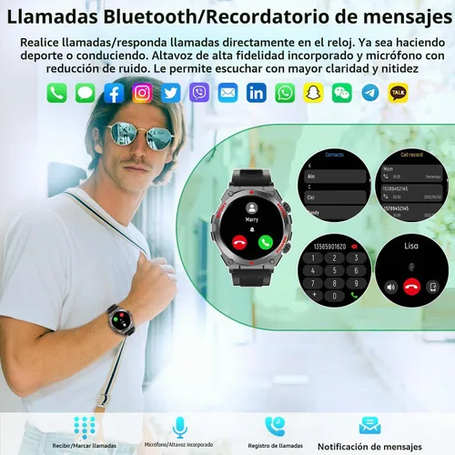 Vista 4 de Reloj inteligente con función de teléfono, hace/responde llamadas, control de voz AI, reloj inteligente con 28 modos deportivos, podómetro, reloj