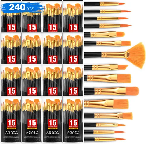 Vista 23 de AROIC Pinceles de Pintura Pequeños a Granel, 80 Piezas de Pinceles de Pintura de Cerdas de Nylon Negro para Niños con Punta Plana Redonda