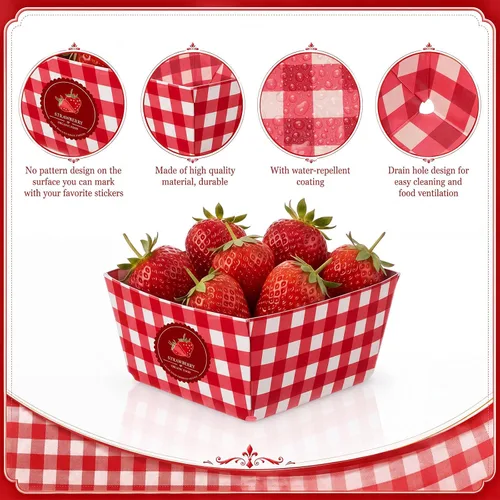 Vista 3 de Teling Paquete de 100 cestas de bayas de 1.5 pintas, cajas de bayas grandes Contenedores de productos de 6 pulgadas para fresas, frambuesas, ideales