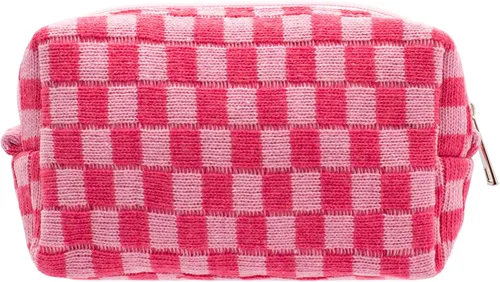 Vista 20 de PAZIMIIK Bolsa de Maquillaje a Cuadros para Bolso Portátil con Cremallera, Estuche Pequeño de Cosméticos para Accesorios de Viaje, Azul Ártico