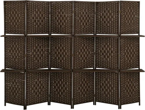Vista 8 de Pantalla de privacidad plegable de madera de 6 pies de alto, divisor de habitación de 6 paneles con estantes, divisor de división portátil, panel