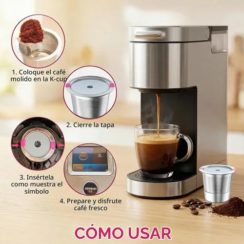 Vista 4 de K Cups reutilizables para Keurig, cápsulas de café reutilizables de acero inoxidable universales compatibles con las cafeteras Keurig 1.0 y 2.0