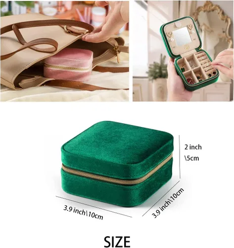 Vista 5 de Joyero de viaje de terciopelo de felpa, organizador de joyas de viaje, estuche de viaje para joyas, caja de joyería de viaje, pequeña caja