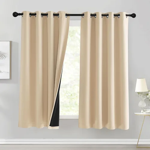 Vista 35 de PONY DANCE Cortinas opacas 100% blancas y negras de 63 pulgadas de largo para sala de estar, estilo moderno, cortinas degradadas con aislamiento