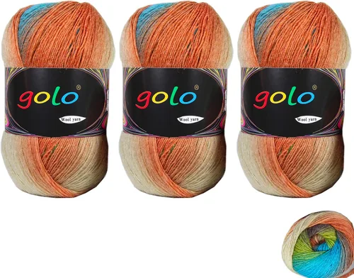 Vista 21 de Hilo de lana golo para tejer 200 yardas, hilo Cachemire multicolor arcoíris