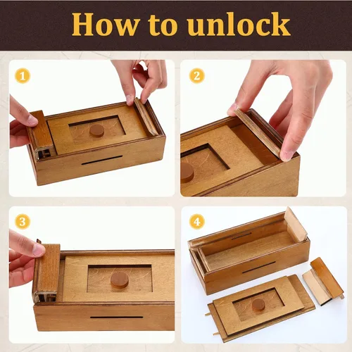 Vista 4 de 2 piezas Caja de rompecabezas de madera de Navidad con compartimentos ocultos, caja de dinero de madera para tarjeta de regalo, caja secreta