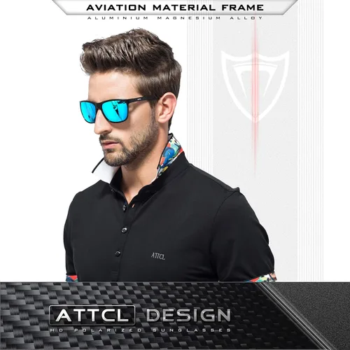 Vista 2 de ATTCL - Lentes de sol polarizados con marco de metal retro para hombre