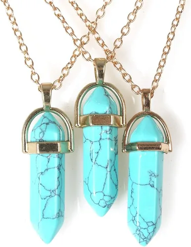 Vista 2 de Gargantilla con piedra lunar de cristal curativo, collar estilo bruja, para mujer, aleación, Turquesa creada.