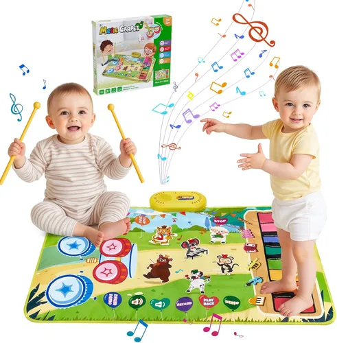 Vista 7 de Tapete de juego musical para bebé, educativa temprana 3 en 1, piano tambor de animal Touch de 31.5 x 19.6 pulgadas, manta de juego Montessori