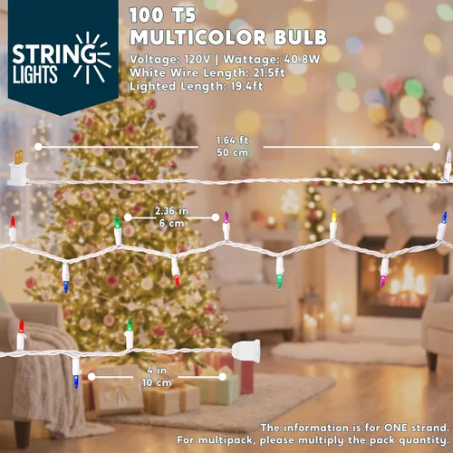 Vista 8 de Joiedomi Guirnalda de luces de Navidad para interiores, 200 (2 x 100) mini luces multicolor con cable blanco de 42.8 pies, decoración de iluminación