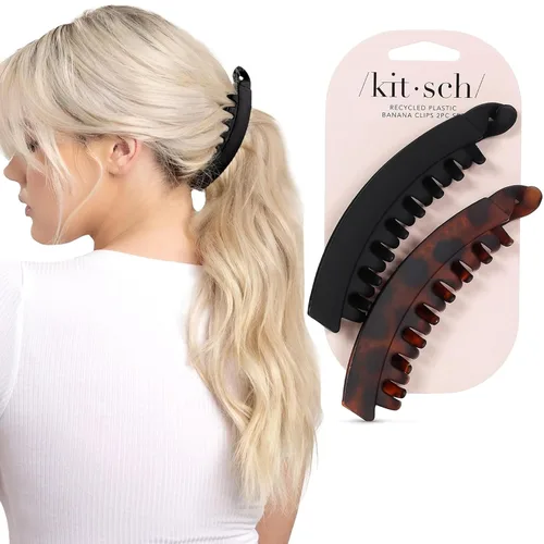 Vista 4 de Kitsch Pinzas grandes para el cabello para mujer, pinzas de plástico reciclado duraderas para peinados y peinados, sujeción segura durante todo