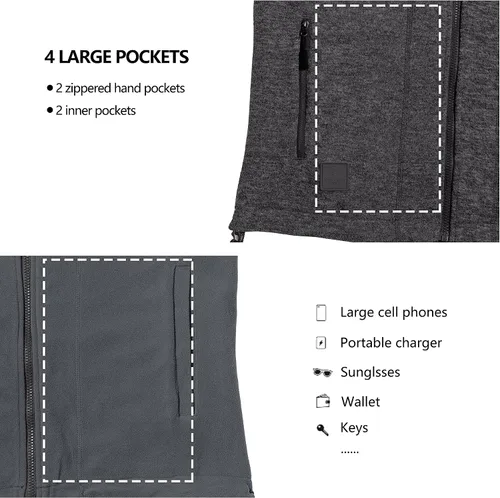 Vista 10 de Little Donkey Andy Chaleco de forro polar reversible para hombre, ligero, cálido, sin mangas, con capucha, para senderismo, caminar, viajar