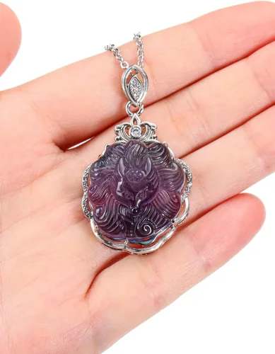 Vista 4 de Jovivi Natural Fluorite Crystal Necklace Healing Chakra Stone Gemstone Amulet Lucky Charm Pendant Adjustable Rope