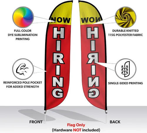 Vista 2 de LookOurWay Bandera de plumas, bandera publicitaria de 12 pies de alto para promoción de negocios y eventos, solo bandera - ahora contratando