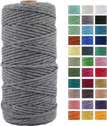 Vista 18 de Cordón de macramé de algodón natural grueso de 3mm x 109 yardas, cuerda de algodón trenzado de 4 hebras para macramé suave de color natural hecho a