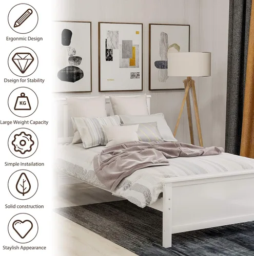 Vista 5 de Harper & Bright Designs Base de cama de tamaño individual, cama de plataforma de madera con cabecero, cama de plataforma individual con soporte