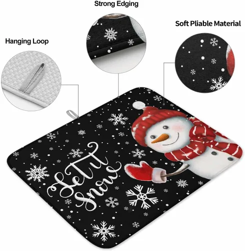 Vista 2 de Tapete clásico de microfibra para secado de platos, 16 x 18 pulgadas, escurridor absorbente para encimera de cocina, patrón de copo de nieve