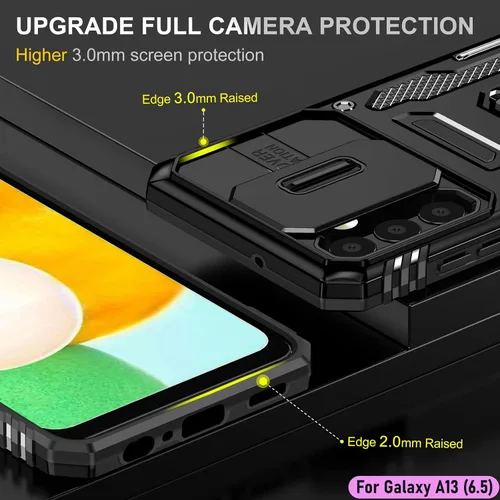 Vista 6 de Funda resistente para Samsung Galaxy A13 (5G), protector de parachoques de goma de doble capa de grado militar con protector de cámara deslizante