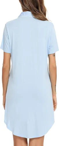 Vista 154 de Samring Camisón de pijama para mujer, manga corta/larga, con botones, camisón para dormir, camisón para novio, talla XXL