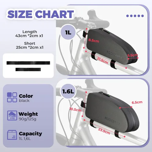 Vista 5 de ROCKBROS - Bolsa de tubo superior para bicicleta, 100% impermeable, bolsa para marco frontal de bicicleta, bolsa de accesorios de bicicleta para MTB
