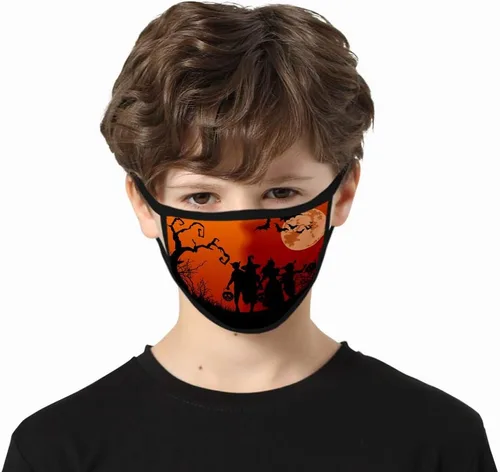 Vista 7 de Paquete de 6 máscaras faciales de Halloween para niños, reutilizables, lavables, talla única para la mayoría de los niños, niños y niñas