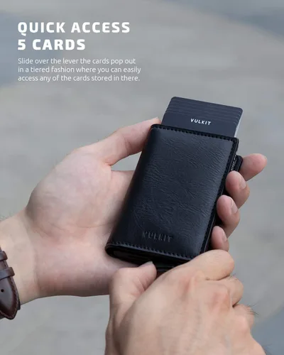 Vista 2 de VULKIT Tarjetero Pop Up Slim Wallet Cuero RFID Bloqueo Tarjetero Caja Hasta 8 Tarjetas de Crédito