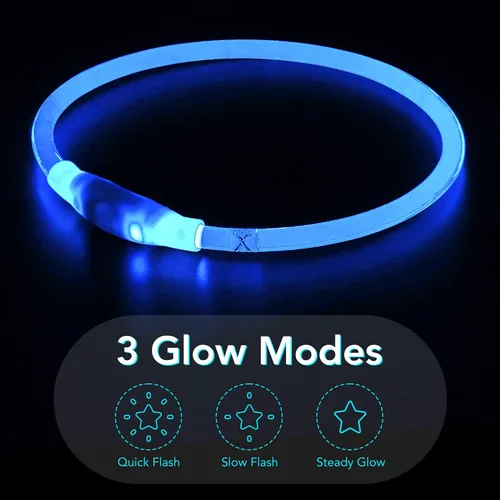 Vista 2 de Colaseeme Collar de perro con luz LED, 1 unidad recargable por USB, TPU brillante, luz de seguridad para perros pequeños, medianos y grandes, no Azul