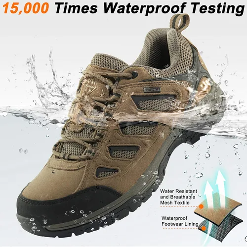 Vista 2 de wantdo Zapatos de senderismo impermeables de corte bajo para hombre, anchos, transpirables, antideslizantes, para senderismo, ciclismo de montaña