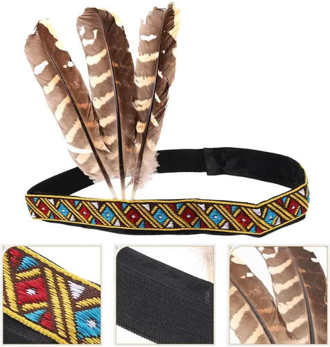 Vista 9 de Diadema de plumas con decoración de corona, tocado de estilo étnico, tocados indios, tocados bohemios, accesorios para el cabello de nativos