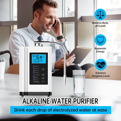 Vista 7 de Ionizador de agua, máquina purificadora de agua PH 3.5-10.5 Máquina de agua de ácido alcalino, hasta -500mV ORP, 8000 litros por filtro, 7 ajustes