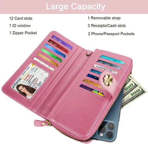 Vista 3 de Coco Rossi Billeteras para mujer con múltiples tarjetero, cartera de embrague, tarjetero, organizador de tarjetas para mujer con correa