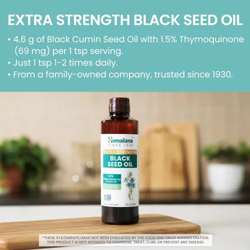 Vista 3 de Himalaya Aceite de semilla negra extra fuerte, prensado en frío y sin refinar, 1.5% de timoquinona (69 mg por TSP), 8 onzas
