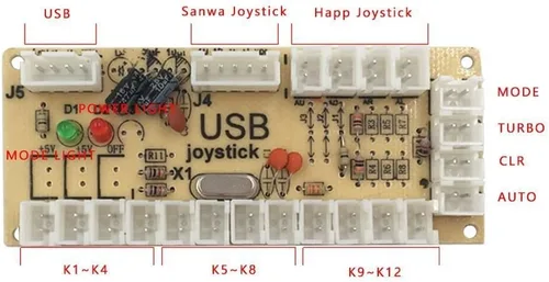 Vista 5 de SJJX 2 Player HAPP Style Zero Delay Controlador de Juego Genérico USB a Joystick para MAME y Raspberry Pi 123 RetroPie DIY Proyectos