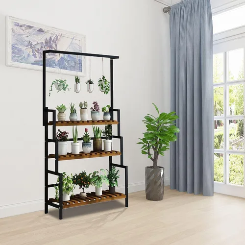 Vista 7 de Gdrasuya10 Soporte de 3 niveles para plantas colgantes, estantes de maceta de 68 pulgadas de alto, organizador de macetas, estante de metal