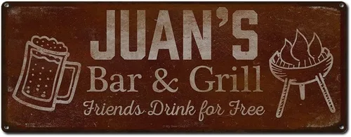 Vista 120 de Adam's Bar and Grill Friends Drink for Free, cartel de aluminio de 5.75 x 15.5 pulgadas, accesorios personalizados para bar y decoración de pared