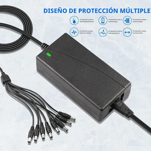 Vista 4 de Adaptador de corriente de cámara de seguridad 12V 5A 100V-240V AC a 12V DC LED Transformadores de potencia Cable divisor de potencia de 8 vías