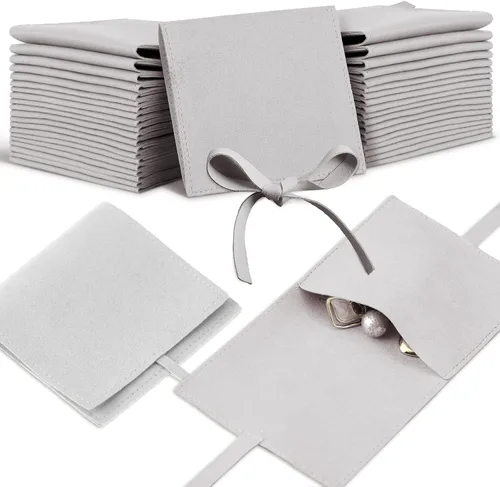 Vista 7 de Lothee 40 piezas de bolsa de joyería de microfibra de 8x8 cm, bolsas de regalo pequeñas de lujo con lazo de microfibra para embalaje de pulseras