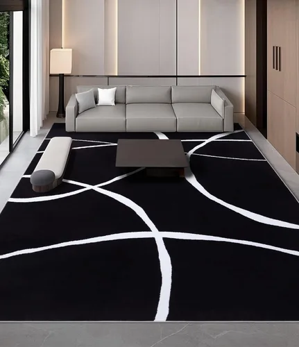 Vista 7 de YIHOUSE Alfombra lavable de 5 x 7 pies, moderna abstracta en blanco y negro, antideslizante, para dormitorio, oficina en casa (abstracto, 5 x 7 pies)